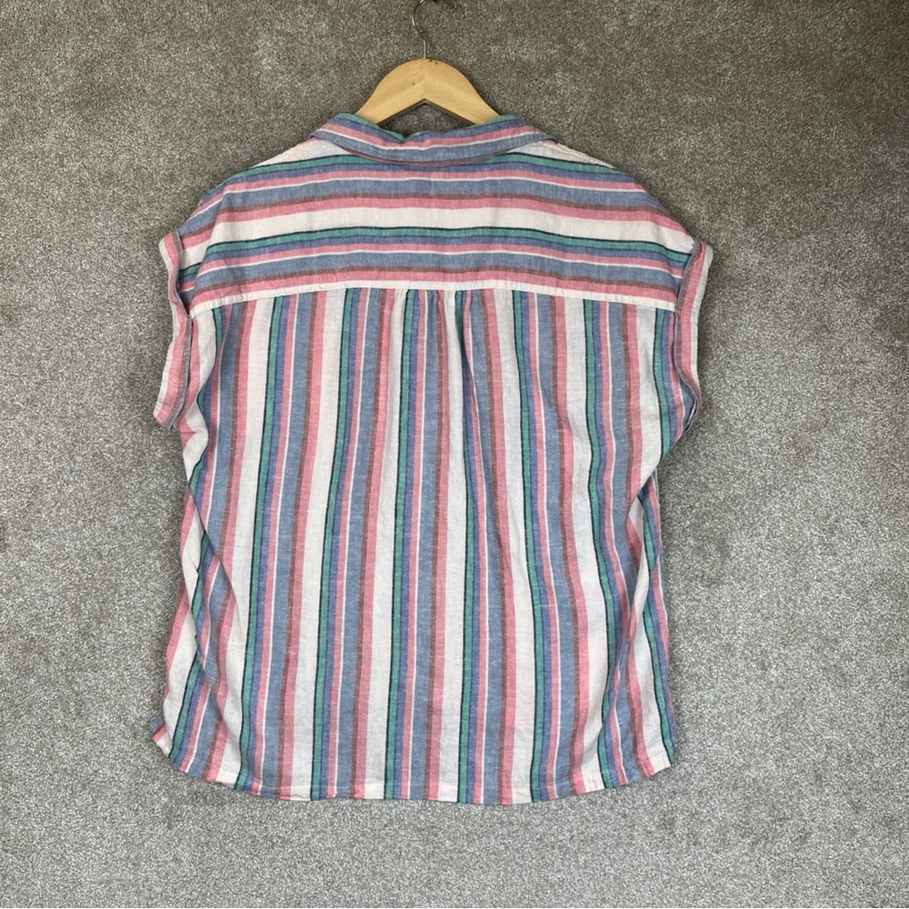 Orvis Shirt Womens Large Pink Blue Stripe Linen Blend Short Sleeve Button- 4096 - Picture 6 of 11